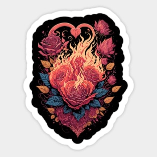 Burning Heart and Roses Sticker